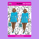 Kareese Fashion Doll Sticker Sheet | Stylish Blue Dress Doll Stickers | Planner Stickers, Journaling Stickers, Cute Fashion Girl Art