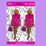 Kareese  Fashion Doll Sticker Sheet | Stylish Pink Dress Doll Stickers | Planner Stickers, Journaling Stickers, Cute Fashion Girl Art