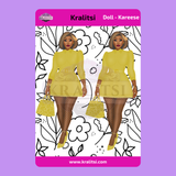 Kareese  Fashion Doll Sticker Sheet | Stylish Yellow Dress Doll Stickers | Planner Stickers, Journaling Stickers, Cute Fashion Girl Art