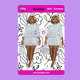 Kareese  Fashion Doll Sticker Sheet | Stylish Grey Dress Doll Stickers | Planner Stickers, Journaling Stickers, Cute Fashion Girl Art