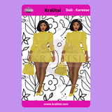 Kareese  Fashion Doll Sticker Sheet | Stylish Yellow Dress Doll Stickers | Planner Stickers, Journaling Stickers, Cute Fashion Girl Art