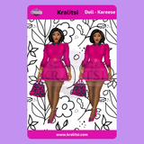 Kareese  Fashion Doll Sticker Sheet | Stylish Pink Dress Doll Stickers | Planner Stickers, Journaling Stickers, Cute Fashion Girl Art