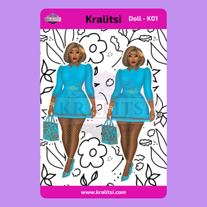 Fashion Doll Sticker Sheet | Stylish Blue Dress Doll Stickers | Planner Stickers, Journaling Stickers, Cute Fashion Girl Art