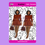 Kareese  Fashion Doll Sticker Sheet | Stylish Burnt Orange  Dress Doll Stickers | Planner Stickers, Journaling Stickers, Cute Fashion Girl Art