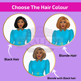 Kareese Fashion Doll Sticker Sheet | Stylish Blue Dress Doll Stickers | Planner Stickers, Journaling Stickers, Cute Fashion Girl Art