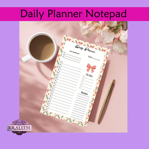 Bow & Bloom - Hand made Coquette Bow Daily Planner Notepad | Pink Aesthetic To-Do List Pad