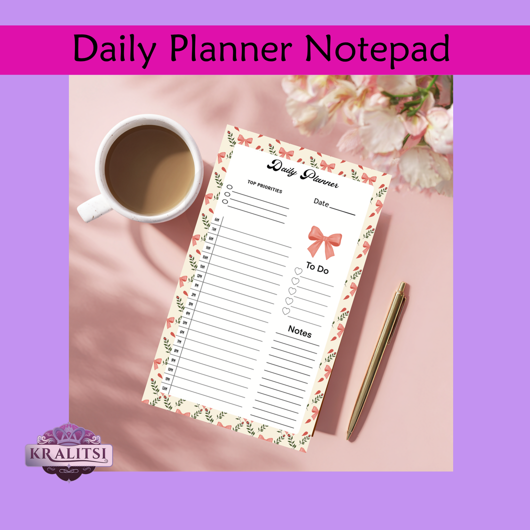 Bow & Bloom - Hand made Coquette Bow Daily Planner Notepad | Pink Aesthetic To-Do List Pad