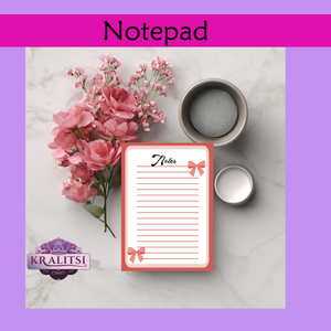 Bow & Bloom - Hand- made Coquette Bow Notes Notepad | Pretty Coral Stationery for Daily Writing & Lists