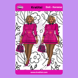 Kareese  Fashion Doll Sticker Sheet | Stylish Pink Dress Doll Stickers | Planner Stickers, Journaling Stickers, Cute Fashion Girl Art