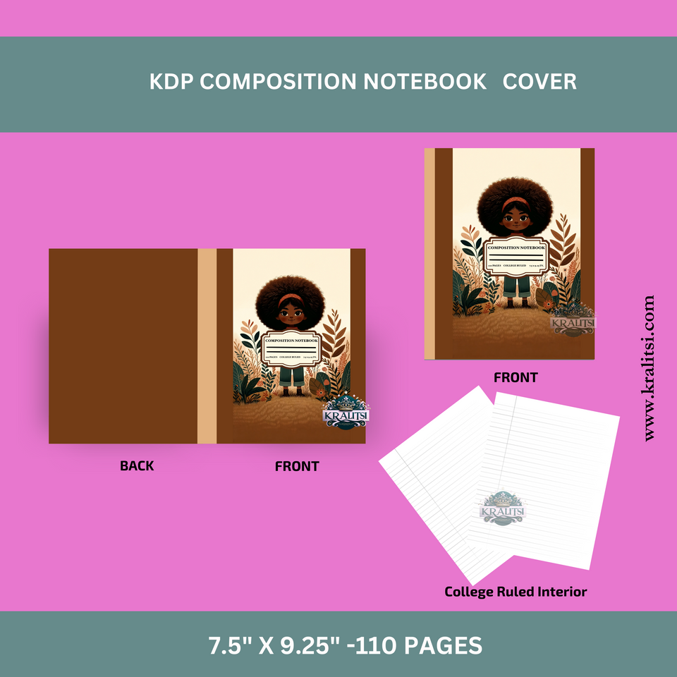 Cottage Core Afro Girl Composition Notebook cover CNB15