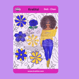 Sorority Sisterhood Sticker Sheet | Fashion Doll Stickers with Blue & Yellow Flowers | Planner Stickers, Journaling, Soror Gift