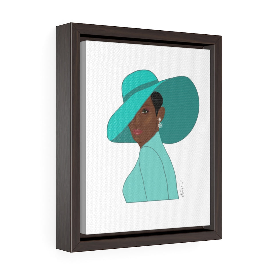 Aqua hat Vertical Framed Premium Gallery Wrap Canvas