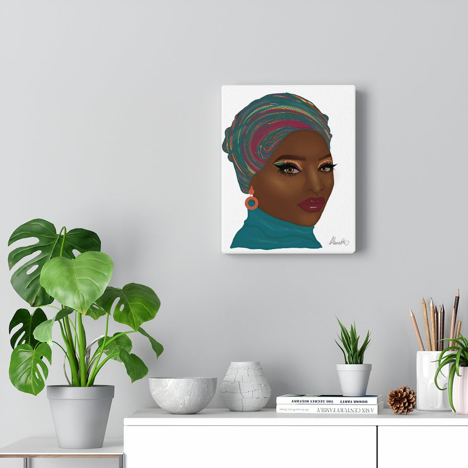 Aqua Head-wrap Afro Fashion Canvas Gallery Wraps