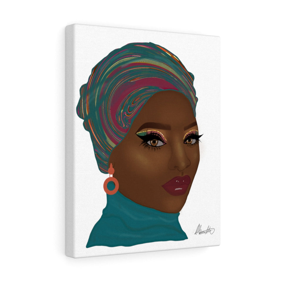 Aqua Head-wrap Afro Fashion Canvas Gallery Wraps