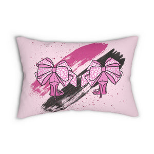 Pink Leopard Bow Heels Spun Polyester Lumbar Pillow