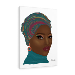 Aqua Head-wrap Afro Fashion Canvas Gallery Wraps