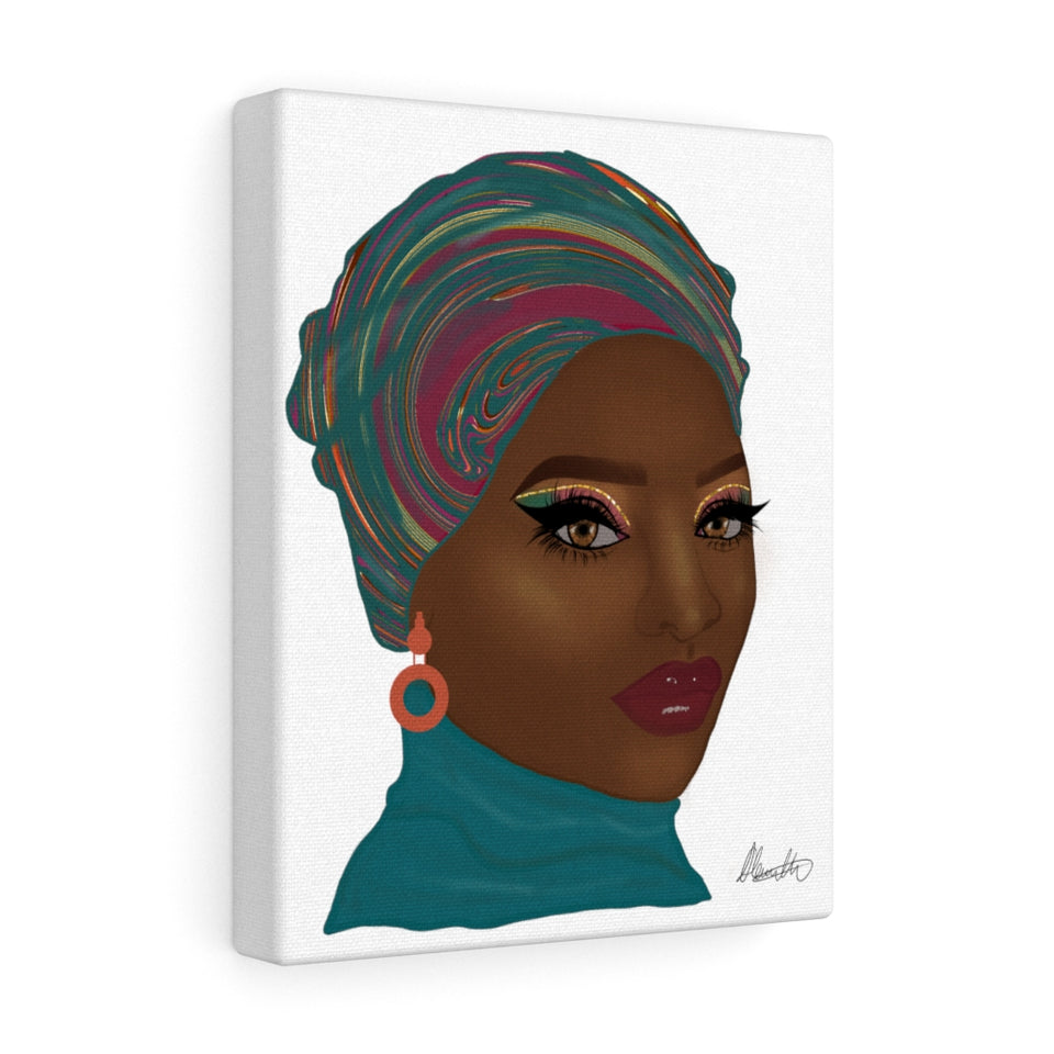 Aqua Head-wrap Afro Fashion Canvas Gallery Wraps