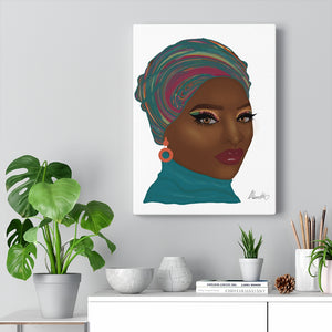 Aqua Head-wrap Afro Fashion Canvas Gallery Wraps