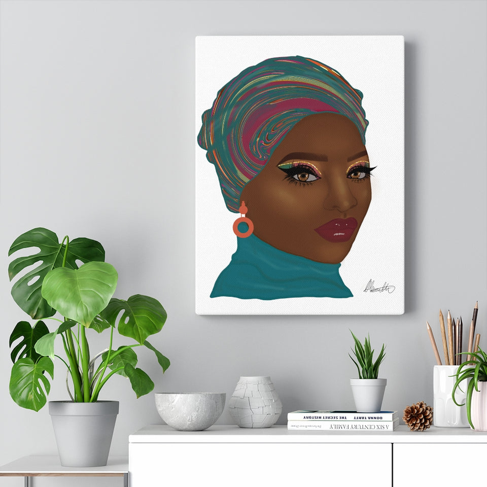 Aqua Head-wrap Afro Fashion Canvas Gallery Wraps