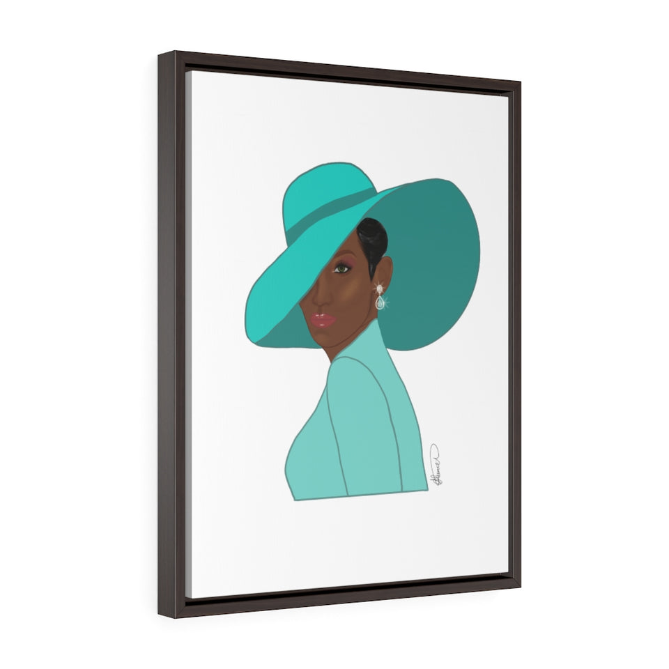 Aqua hat Vertical Framed Premium Gallery Wrap Canvas