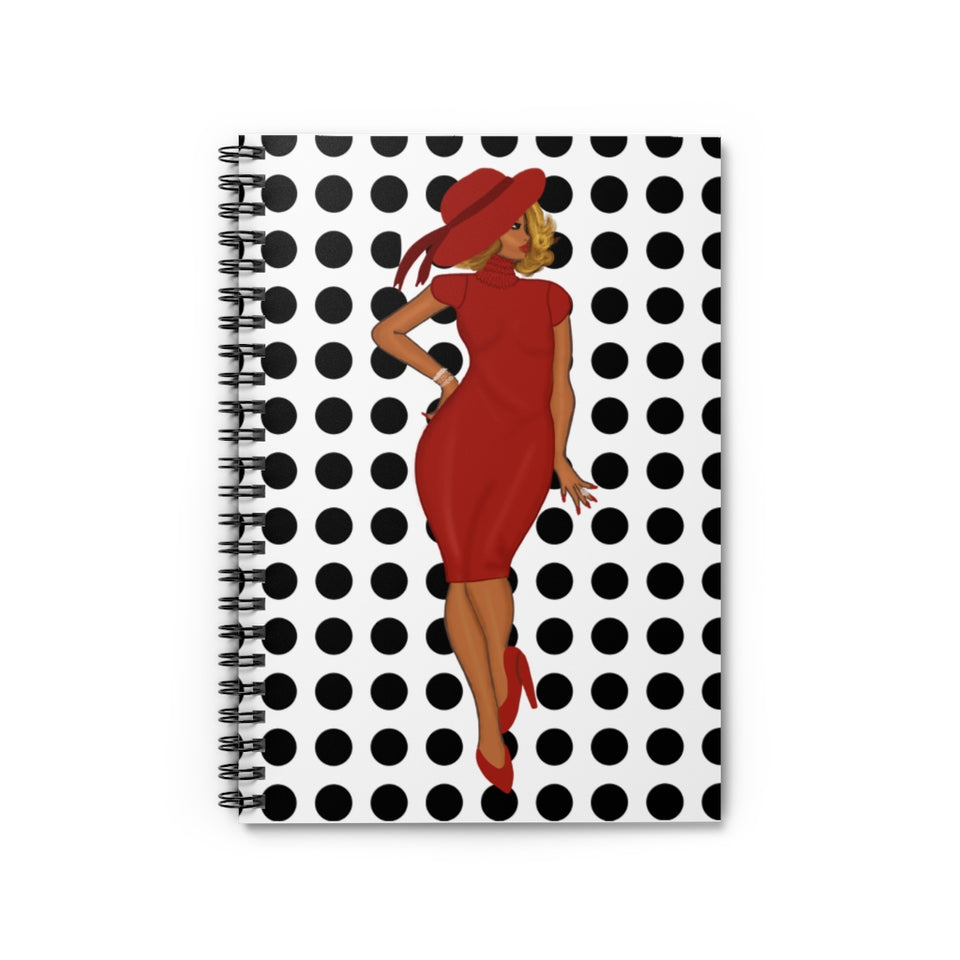 Lady In Red  Polka Dot Spiral Notebook - Ruled Line