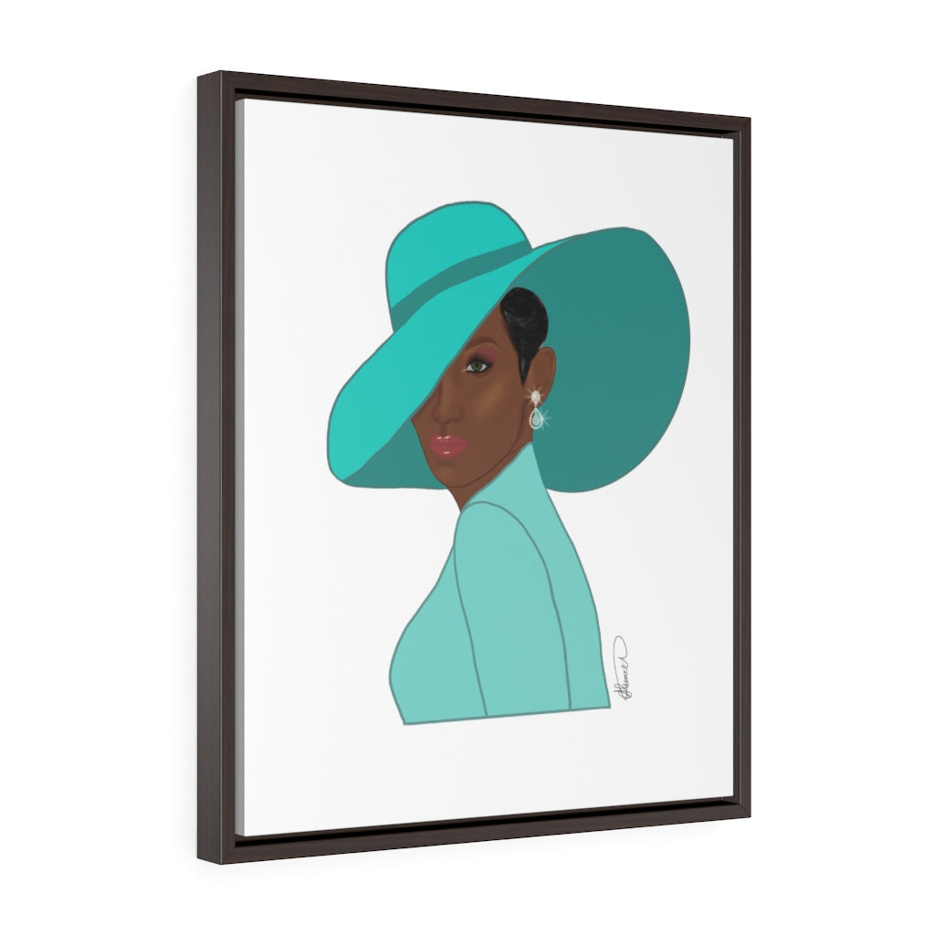 Aqua hat Vertical Framed Premium Gallery Wrap Canvas