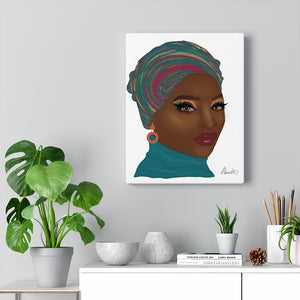 Aqua Head-wrap Afro Fashion Canvas Gallery Wraps