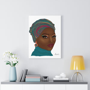 Aqua Head-wrap Afro Fashion Canvas Gallery Wraps