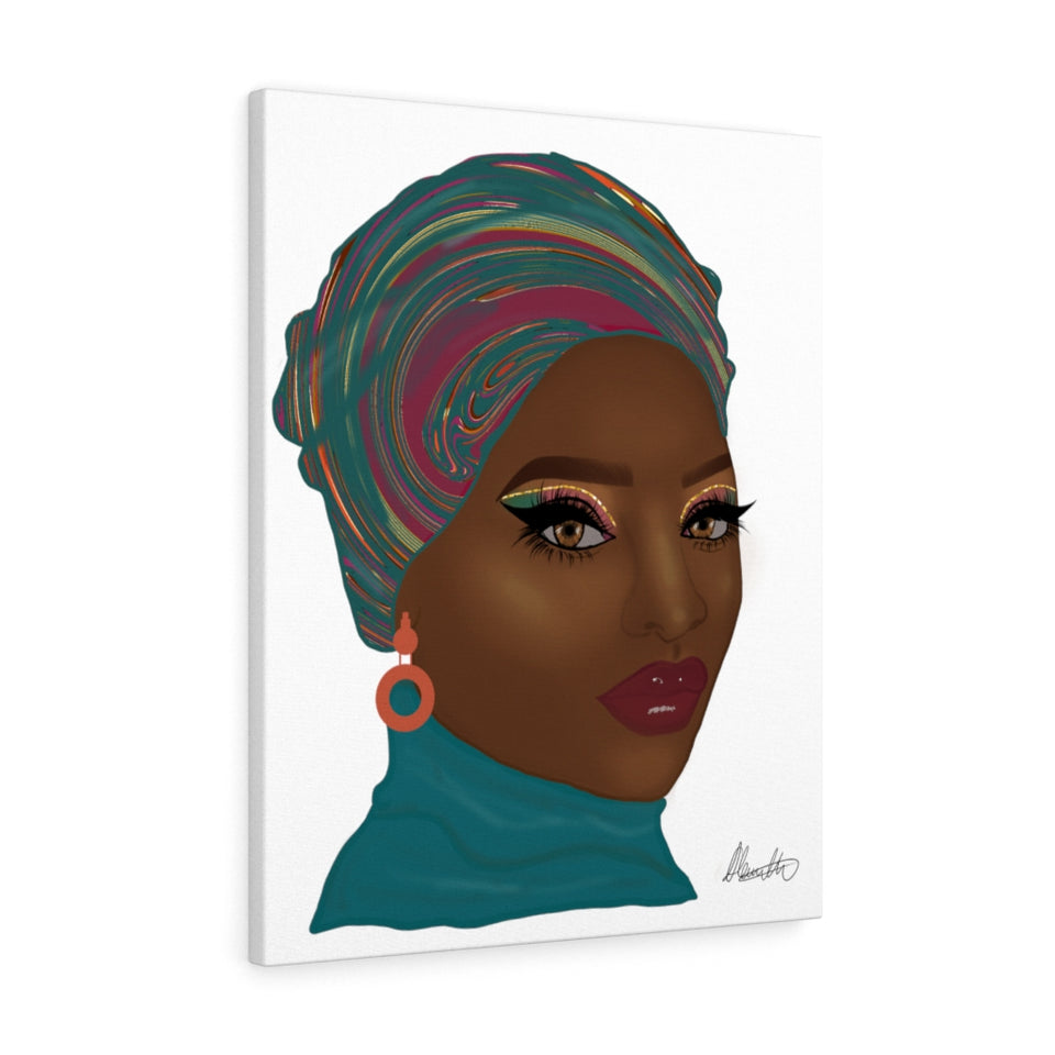 Aqua Head-wrap Afro Fashion Canvas Gallery Wraps