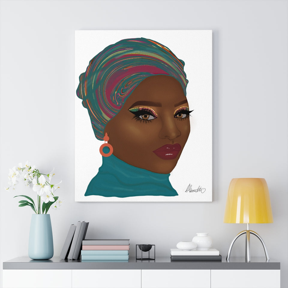 Aqua Head-wrap Afro Fashion Canvas Gallery Wraps