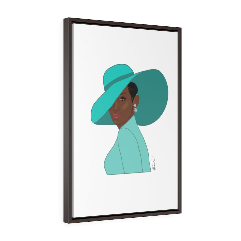 Aqua hat Vertical Framed Premium Gallery Wrap Canvas